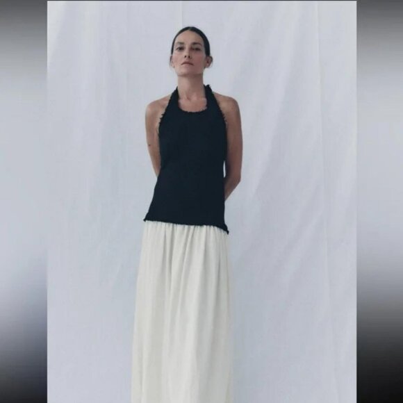 contrast halter dress zw collection NWT ZARA $119 ZW Collection Halter Polka Dot Dress Black/white 5289/045 XS, S, M
